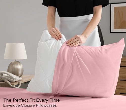 RUVANTI 100% Cotton Split King Sheets Sets for Adjustable Bed, 5 PCs, Soft & Breathable Percale Weave Bedding, Deep Pocket 16", Hotel Standard, Crisp Cool Feel & Durable, Dyed Sheet, Bridal Rose