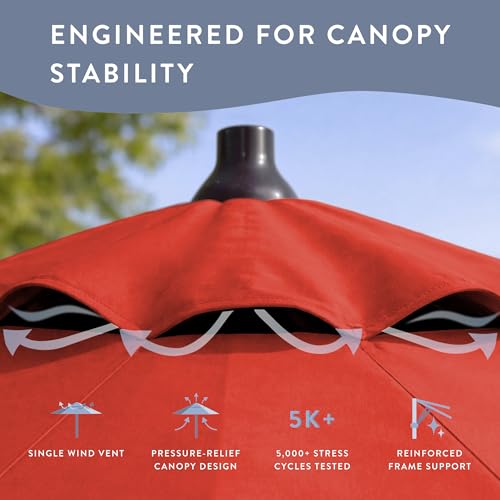 Image of California Umbrella 8-Year Protection 9 Ft Outdoor Patio Umbrella, Solstice Fade-Resistant Fabric, Auto-Tilt, Heavy Duty Aluminum Frame, 8 Reinforced Ribs for Pool or Deck, Bronze Pole