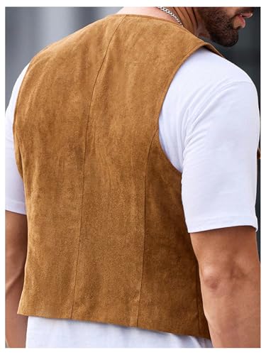 GORGLITTER Men's Western Cowboy Vest Sleeveless V Neck Single Breasted Casual Waistcoats Vests2
