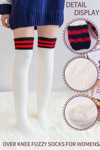 Image of CutiePlusU Womens Thigh High Fuzzy Socks Coral Fleece Over Knee High Sock - 1 Pair