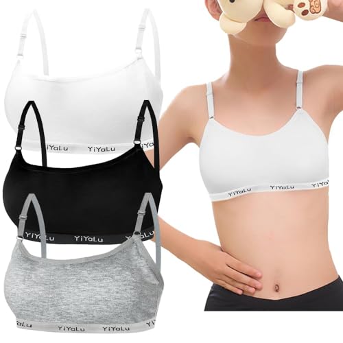 Sports Bra for Girls, Training Bras Sports Underwear with Removable Bust Pad and Adjustable Strap for Teenage Girls 7-16 Years, Matched with Any Outfits, for Cheerleading, Dance, Gymnastics(3 Pieces)