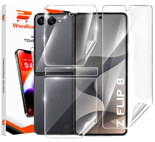 Image of WonRia Set of 4 - Screen Guard Protector Compatible with Samsung Z Flip 8 5G Unbreakable Membrane | Front + Back + Inner + Hinge | 360 TPU Film | Installation Kit