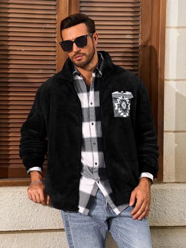 Yousify Mens Fuzzy Sherpa Jacket Full Zip Fleece Long Sleeve Jackets Thermal Coat Fall Winter Outwear4