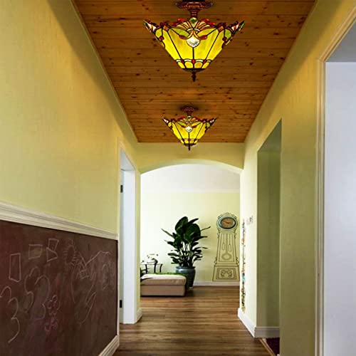 Image of Mission Lamp Shade Replacement Green Red White Tiffany Stained Glass Lampshade Only with Cap Fit for Table Lamp Floor Lamp Reading Desk Lamp Ceiling Pendant Light Chandelier,Green,17