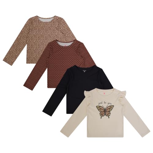 Image of Girls Long Sleeve Fall Graphic Tops, School Sports Tees, 4 Pack Multiple Pattern Tshirts