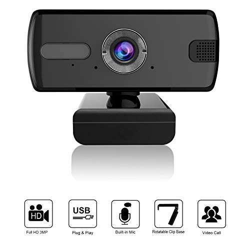 Hotchy HD 3MP Webcam avec microphone PC Portable Bureau USB 2.0/3.0 Full HD Web caméra pour appels vidéo, jeux, webcams et conférences.