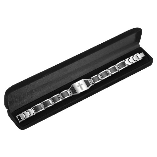 Willis Judd Men's Titanium Magnetic Christian Cross Bracelet With Black Carbon Fiber Insets Adjustable #TOP2