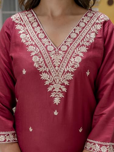 Image of VredeVogel Kurta Set with Dupatta | Embroidered Viscose Rayon Kurta Pant Set for Women | Women's Ethnic Casual Kurti Set
