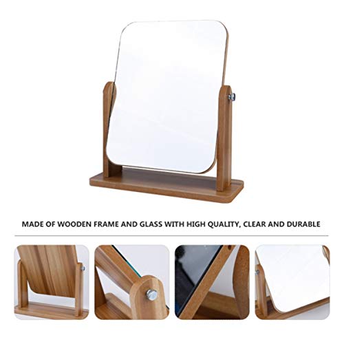 SOLUSTRE Desktop Mirror Table Makeup Vanity with Wood Frame Portable Desk Standing Vanity Mirror for Bedroom Bathroom Office - Image 3