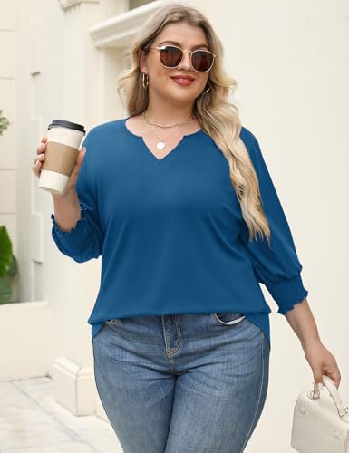 Rapbin Womens Plus Size Tops 3/4 Sleeve Blouses Shirts Casual V Neck Loose Tunic Tops 1X-5X