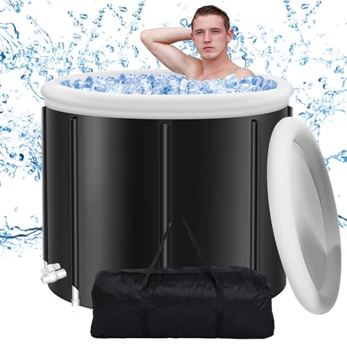 Bañera de inmersión fría – Bañera de hielo extra grande de 90 galones – Tina de inmersión de hielo portátil para recuperación de terapia de agua fría – Barril de baño de hielo fresco con cubierta y