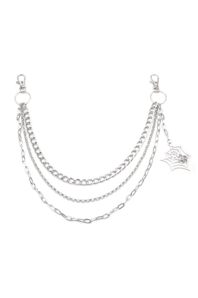 Ro Rox Spiderweb Triple Chain Pendant Gothic Punk Alternative Accessory, Silver, One Size