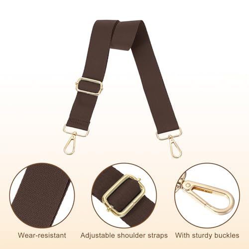 Image of uxcell Wide Shoulder Strap, 3.8cm Adjustable Purse Strap Replacement Crossbody Strap for Shoulder Bag Handbag, Dark Brown, Light Gold Pull Core Buckle
