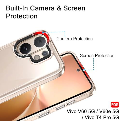 Image of TheGiftKart Hybrid Shockproof Back Cover Case for Vivo V60 5G / V60e 5G / Vivo T4 Pro 5G | Stylish Camera Border | Plated Buttons | Crystal Clear Hard Back Cover Case (TPU & PC, Transparent Bumper)