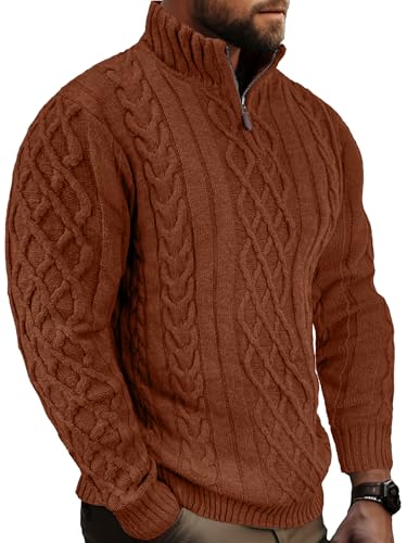 Comdecevis Mens Cable Knit Sweater Cable Knit...