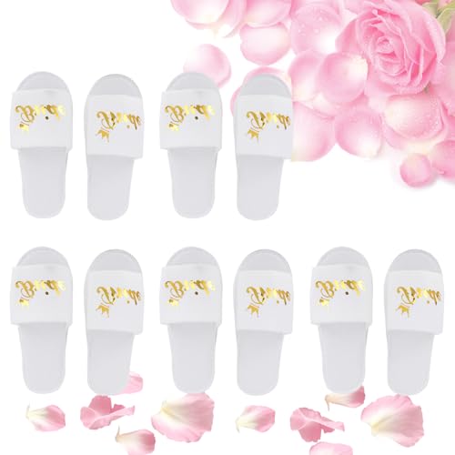 5 Pares Zapatillas de Dama para Novia, Pantuflas de Hotel Desechables Blancas Antideslizantes Pantuflas de Novia Portátiles para Fiesta de Boda Spa Ducha Nupcial (Novia-2)