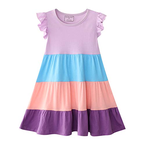 Image of HILEELANG Toddler Little Girl Summer Dress Sleeveless Cotton Casual Flower Shirt Playwear Jumper Skirt Sundress