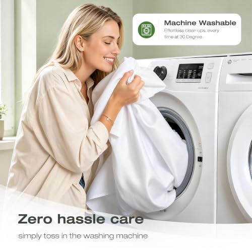 Image of White Shower Curtain Liner 72 x 74 Inches Long, Water Repellent Polyester Bathroom Fabric Shower Curtains for Spa and Hotel Quality, Machine Washable