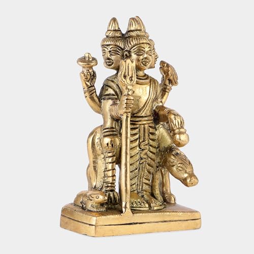 Estatua de Dattatreya con vaca auspiciosa en latón 4.5 pulg miniatura 2