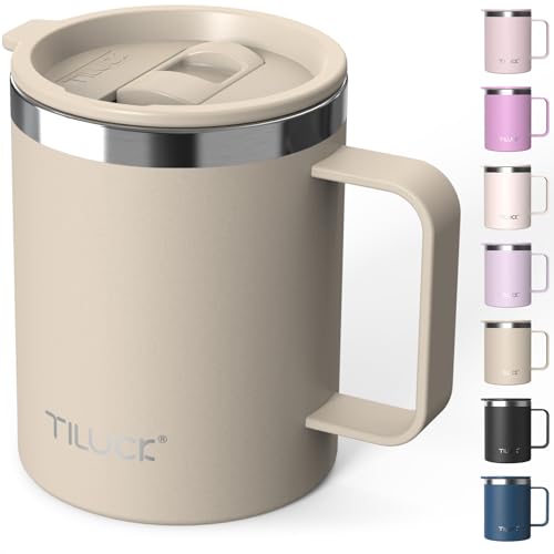 TILUCK 12 oz Insulated Coffee Mug with Lid and Handle