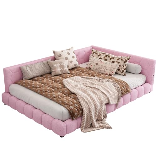 Canapé Lit 2 Places 140x190cm Avec Sommier - LED USB Et Tiroirs - Multifonction Gris Lin - Sans Matelas