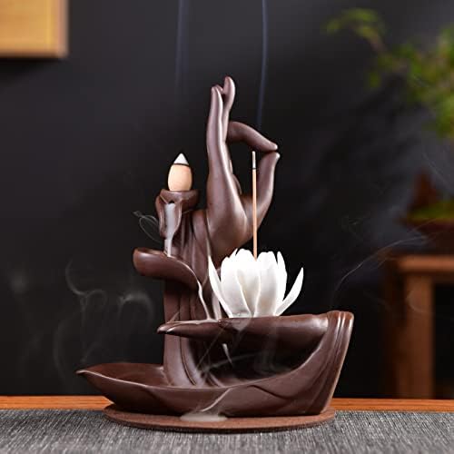 Backflow Incense Holder, Incense Burner Buddha Incense Burner Ceramic Incense Cones Burner Incense Stick Holder Backflow Incense Burner Home Decoration Handicraft Gift with 10 Free Cones (Lotus)