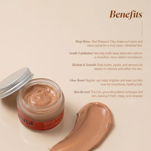 Image of Agapi Sikkim Rosehip Red Clay Mask for Nourishment & Hydration | Red Rhassoul Clay & Shea Butter Base | Jojoba, Vitamin E & Almond Oils| Natural - 50gm | Handcrafted | Sustainable | Luxurious