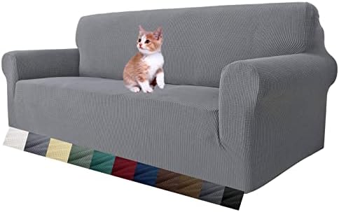 MAXIJIN Super Stretch Couch Cover for 3 Cushion Couch, 1-Piece Universal Sofa Covers Living Room Jacquard Spandex Furniture Protector Dogs Pet Friendly Fitted Couch Slipcover (Sofa, Light Gray)