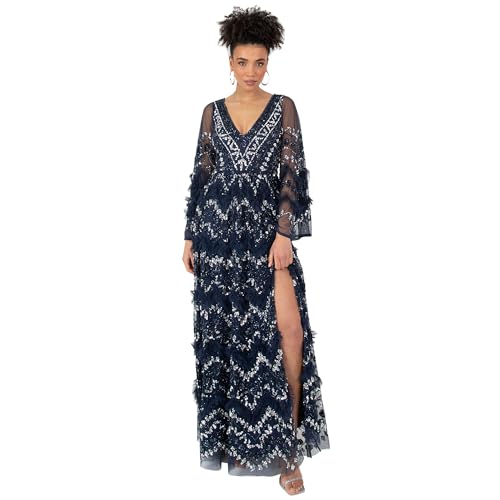 Maya Deluxe Women's Ladies Maxi Dress V Neckline Sequin with...