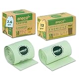 2.6 Gal (100 count) & 13 Gal (35 count) ANECO 100% Compostable Trash Bags, Extra Thick Kitchen Compost Bags