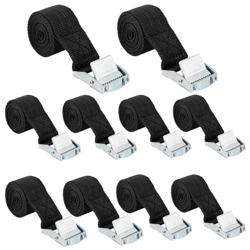 Lanovuto 10 Stück Spanngurte Kurz Spanngurt 25 mm x 1 m Verstellbare Zurrgurt mit Klemmschloss Gurte zum Befestigen für Fahrräder Trolleys Motorrad Gepäck (Schwarz)