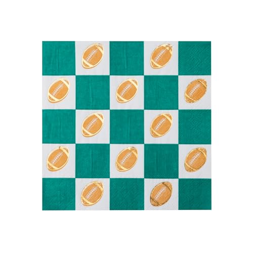 Bonjour Fête Football & Green Checker Large Napkins, Pack of 20, 6.5"