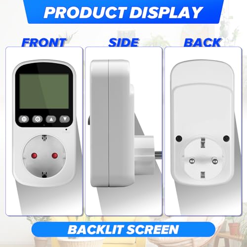 Temperaturregler Steckdose 230V Digital mit Timer und Sonde, LCD Thermostat Steckdose Heizung Kühlung, Temperaturschalter für Gewächshaus Kühlschrank Terrarium Aquarium (Blu-ray-Version)
