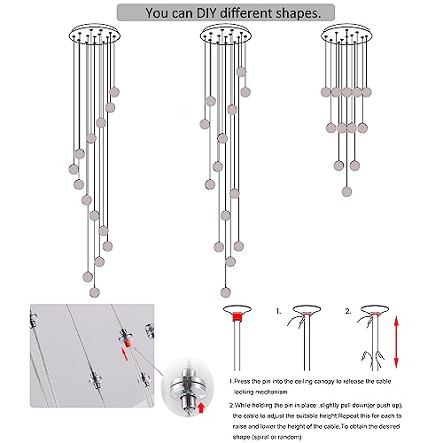 Puvaue Modern Foyer Chandelier 14-Lights High Ceiling Large Spiral Raindrop Pendant Lighting,Bubble Staircase Living Room Entryway Hanging Light Fixture Flush Mount Black #TOP2