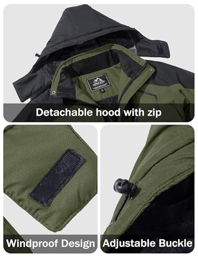 Foto von MAGCOMSEN Winterjacke Herren Wasserdicht Skijacke Winddicht Jacke Parka Übergangsjacke Fleecefutter Softshelljacke Winter Snowboardjacke Outdoor Wanderjacke Casual Jacke Armeegrün S