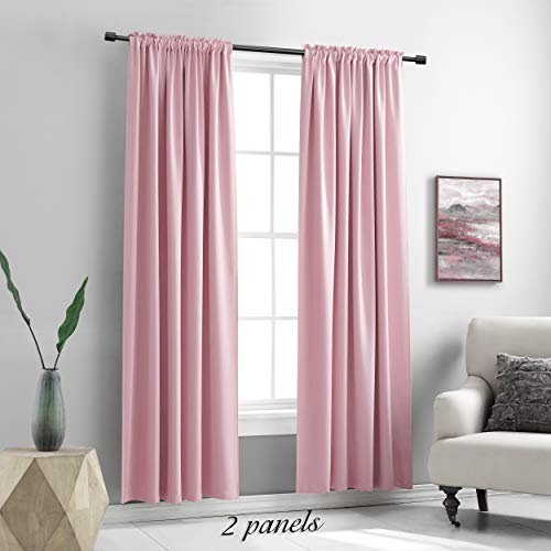 Image of DONREN Pink Blackout Drapes for Girls Room - Home Decoration Privacy Protection Thermal Insulated Blackout Window Drape with Rod Pocket (2 Panels,42 x 84 Inch)