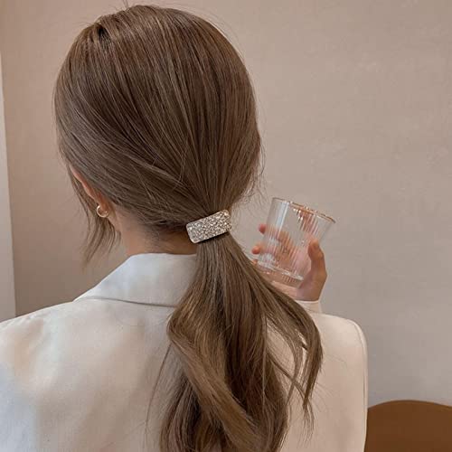 Wendalern Boho Rhinestone Ponytail Holder Cuffs Geometric Elastic Scrunchies Gold Crystal Ponytail Hair Tie Band Luxury Ponytail Hairband Ring Hair Accessories for Women and Girls - Image 2