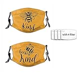 2pc Bee Kind Face Mask Washable Adjustable Reusable Fabric Cloth Bandanas Balaclava with 4 Filters for Adult