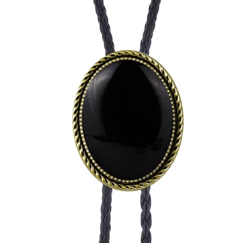 Image of GelConnie Bolo Tie for Men Women Western Cowboy Turquoise Leather Necktie | Natural Stone Bolo Tie Necklace for Women Rodeo Cowboy Leather Necktie Native American Western Cowgirl Ties Adjustable Cord