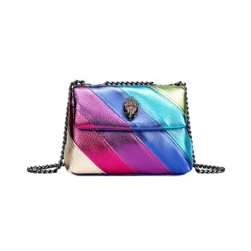 Women's Multicolor Rainbow Patchwork Handbag with Chain Rainbow Shoulder Bag Eagle Head Crossbody Bag