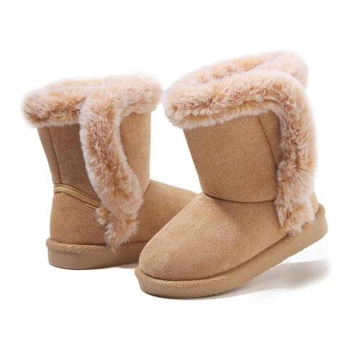LONSOEN Kids Girls Boys Winter Warm Boots Suede Lightweight Faux Fur Lined Mid Calf Snow Boots for Toddler/Little Kid