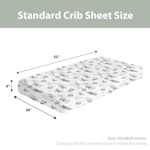Image of Vintage Planes Airplanes Helicopters Baby Crib Sheets Boy Girl 28 inchx52 inch Hot Air Balloon Plane Clouds Sky Soft Stretchy Fitted Crib Mattress Cover Baby Sheet for Standard Crib & Toddler Mattress Pad