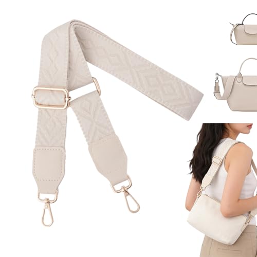 Image of MSLSOZ Replacement Purse Strap for Women, Adjustable Crossbody Shoulder Strap (80-140cm), Beige 3.8cm Wide Leather End Strap Compatible with Shoulder Bags and Crossbody Bags