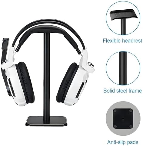 Headphone Stand, Universal Aluminum Metal Holder for AirPods Max, HyperX Cloud II, Xbox One, Turtle Beach, Sennheiser, Sony, Bose, Beats PC Gaming Headset Display & Bluetooth Headphones (Black) — view 3