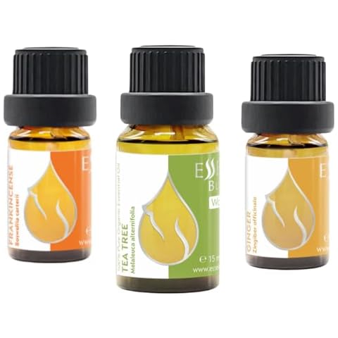 Set Pure Oriental Organic Essential Oils | Tea Tree + Frankincense + Ginger | 100% Pure and Natural | Undiluted | Therapeutic Grade | Family-Owned Farm | Non-GMO Cover