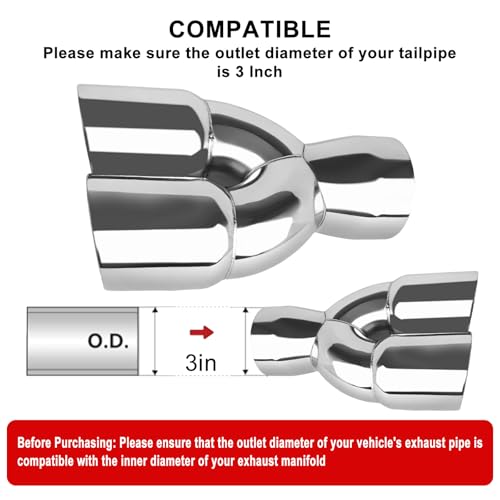 Image of MuHize 3 Inch Inlet Dual Exhaust Tips, 3 inch Outlet 9.5 inch Long Y Tail Pipe