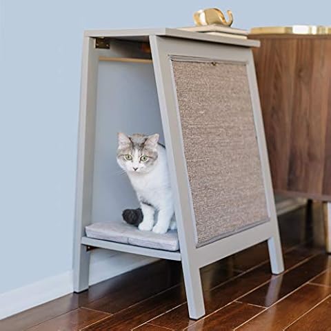 The Refined Feline A-Frame Cat Bed, Smoke Gray, Ventilated Base, Multipurpose Wood Cat Furniture Table, Easy To Clean Cushion, Removable & Replaceable Parts Cover
