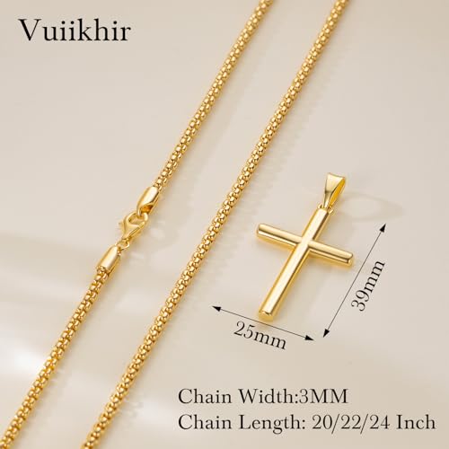 Gold Cross Necklace for Men Cross Necklaces for Men 14K Gold Mens Cross Necklaces Paired with 3MM Chain Dainty Crosses Chain Pendant Necklace for Mens 20/22/24in2