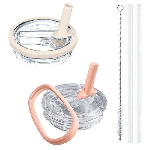 Image of 2 Pack Stanley Cup Lid Replacement 40 oz, with Leak Proof and Flip Straw Lid, Stanley Cup Accessories, for Stanley Quencher H2.0 40 oz Tumbler (Only), BPA Free (Beige and Pink Set)