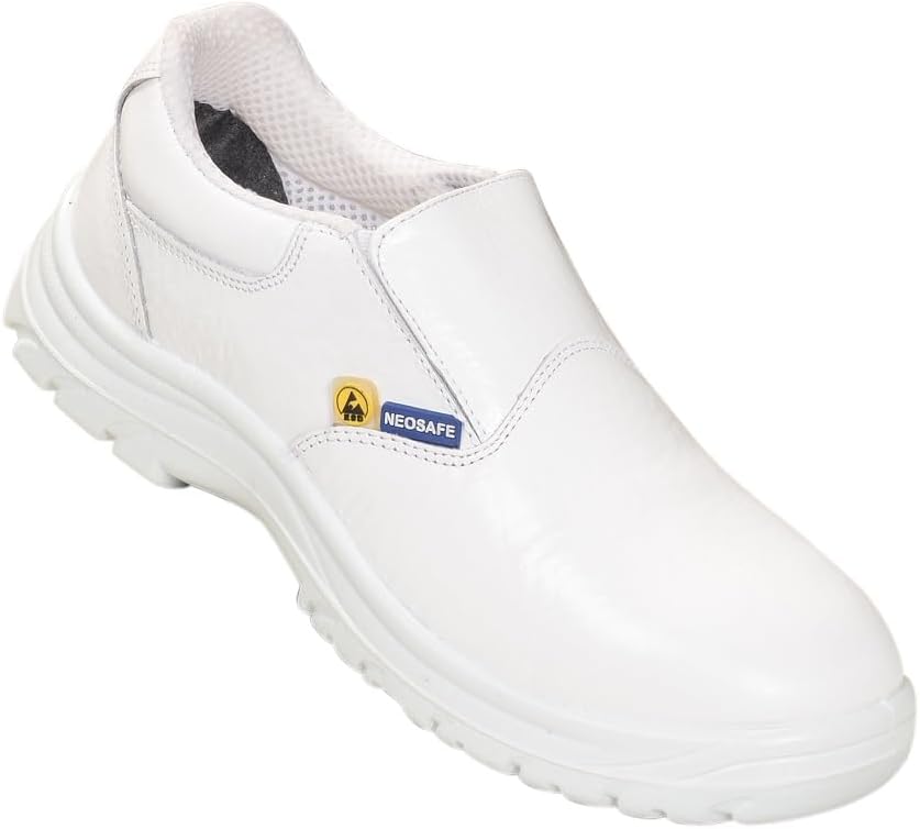 ESD Safety Shoes with Fibre-Toe, Washable and Best Suitable for Food Workshop, Pharmaceutical Industry and OT, Animal Free Microfibre Upper, White